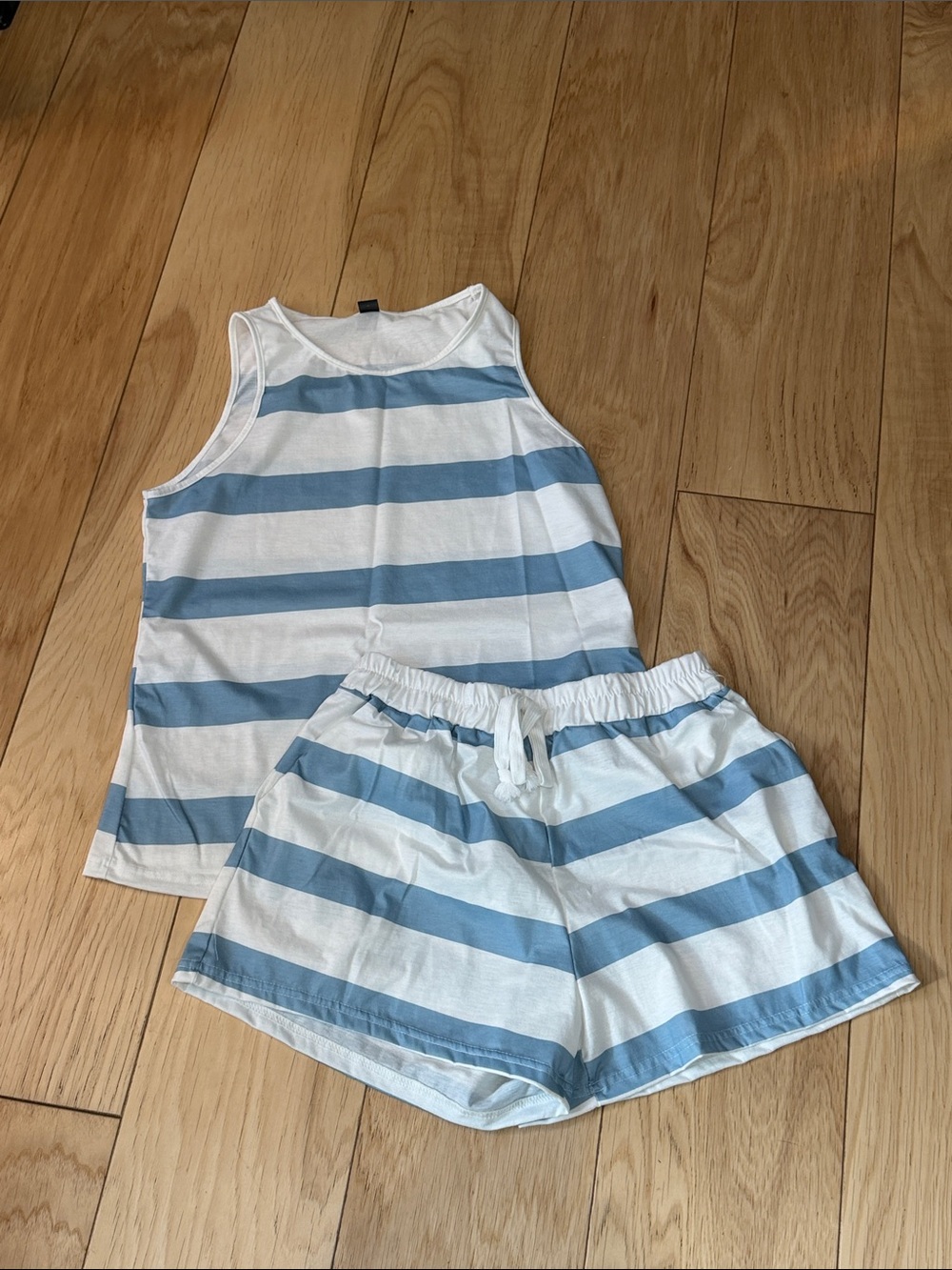 Striped Blue & White Pajama Tank Top and Shorts Set NWOT